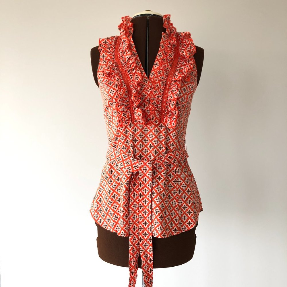 Orange Print Ruffled Halter Top Size M - Picture 8 of 8